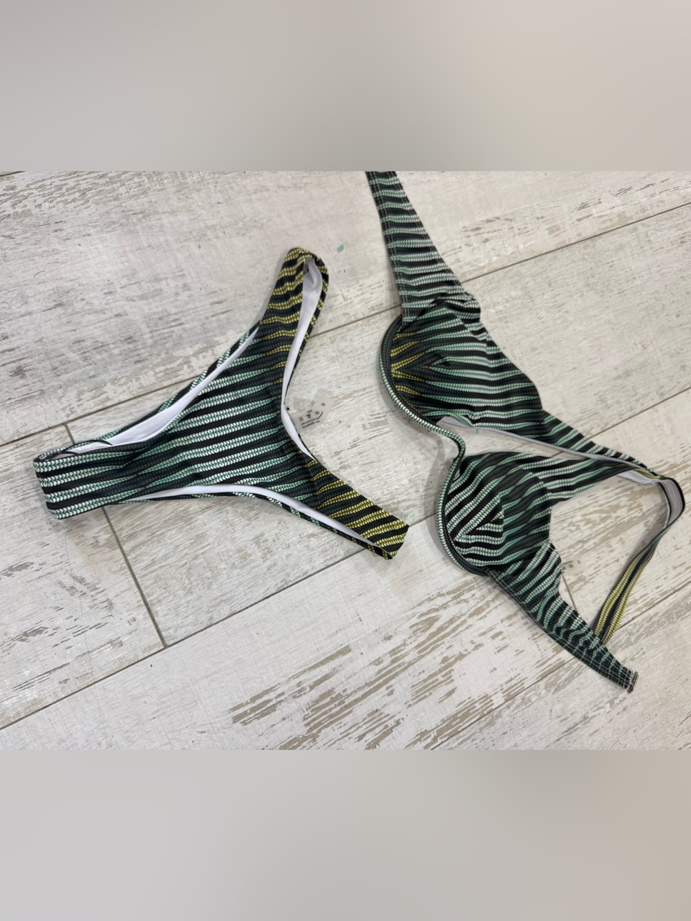 SHEIN Mint Green & Black Striped Bikini Set